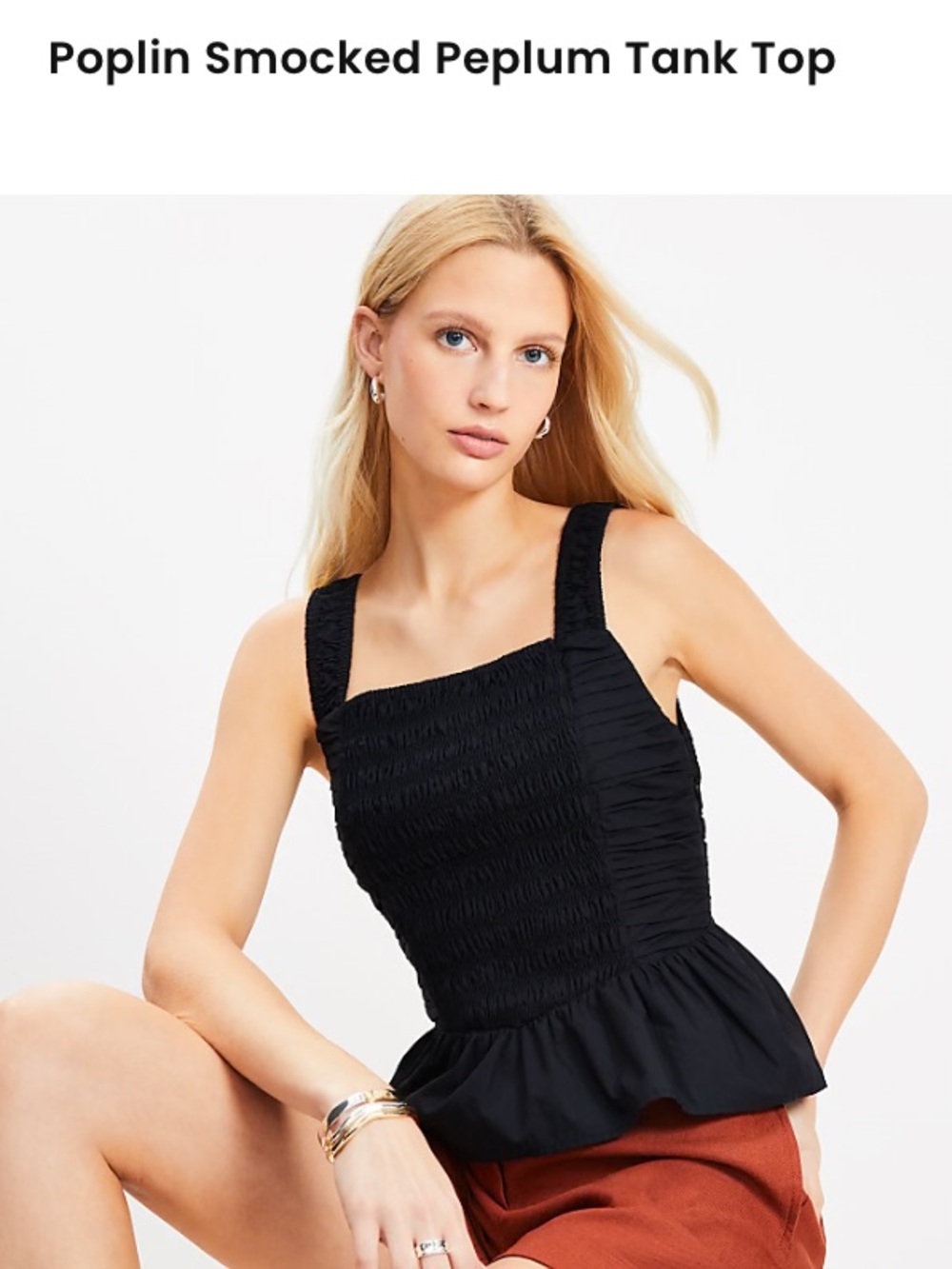 LOFT Black Smocked Peplum Tank Top Size 2 Regular